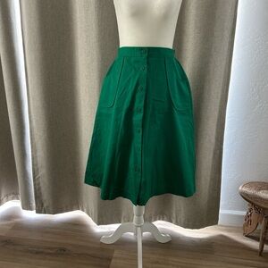 Vintage 1980s Kelly Green A-line Skirt/Pockets/Button Up/Small